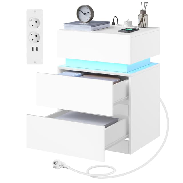 🌟 WOLTU Nachttisch mit Ladefunktion, Nachtschrank mit LED-Beleuchtung 25 Lichtfarben 🌙