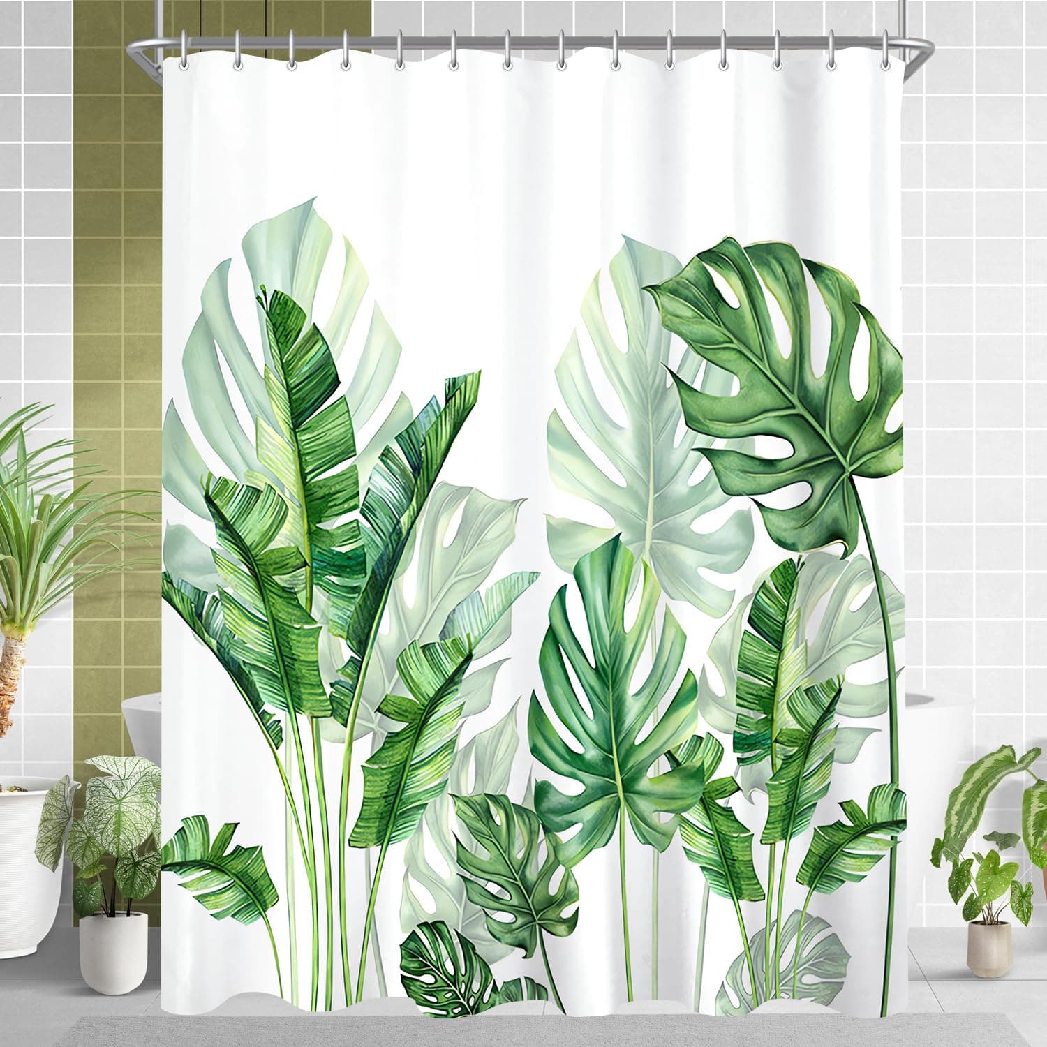 🚿 Lerores Duschvorhang 120x200 Grün Blätter Beschwerter Saum Antischimmel Textil 🍃