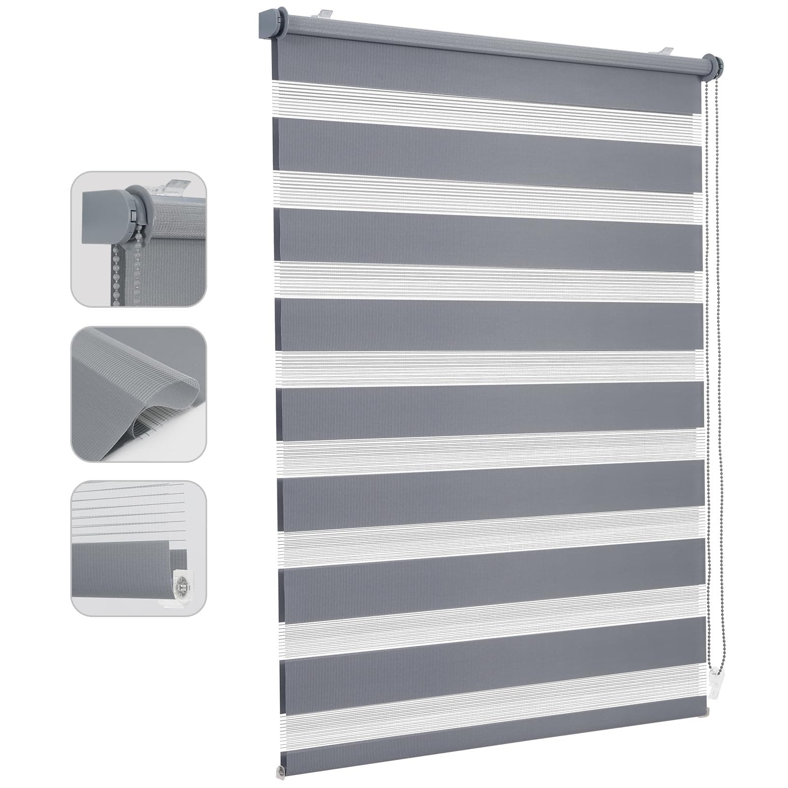 🔥🌞 Sekey Doppelrollo Klemmfix ohne Bohren für Fenster, Doppelrollo 80 cm breit, Duo Rollo Jalousie Sonnenschutz, 80x130cm, Grau Grau B80 x H130 cm - Angebot!