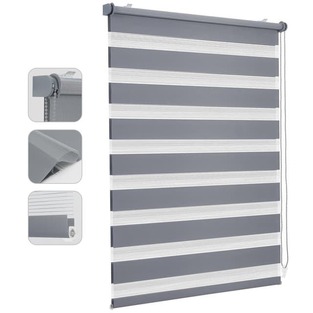 🔥🌞 Sekey Doppelrollo Klemmfix ohne Bohren für Fenster, Doppelrollo 80 cm breit, Duo Rollo Jalousie Sonnenschutz, 80x130cm, Grau Grau B80 x H130 cm - Angebot!