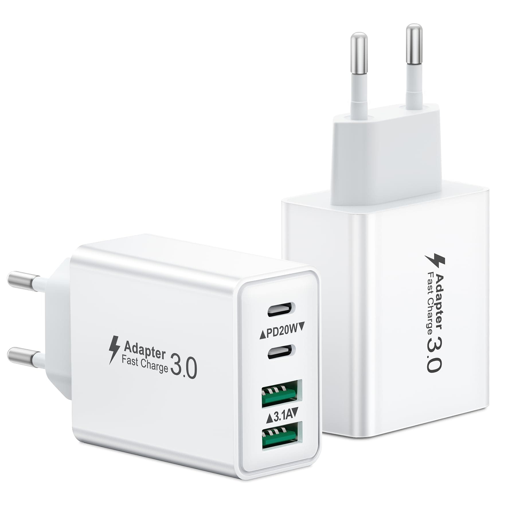 USB C Ladegerät 2-Pack 40W 4 Ports Mehrfach Ladestecker mit C Adapter - Schnellladegerät Netzteil für iPhone Samsung Handys 2-pack weiß 👍