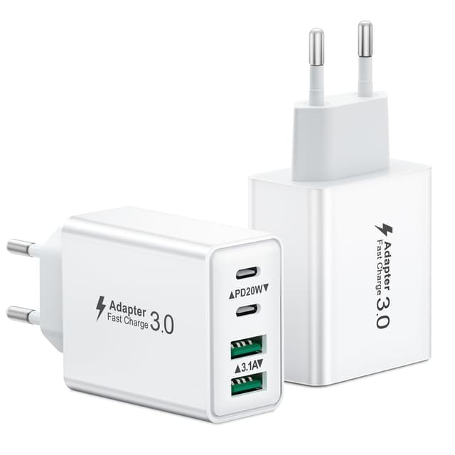 USB C Ladegerät 2-Pack 40W 4 Ports Mehrfach Ladestecker mit C Adapter - Schnellladegerät Netzteil für iPhone Samsung Handys 2-pack weiß 👍
