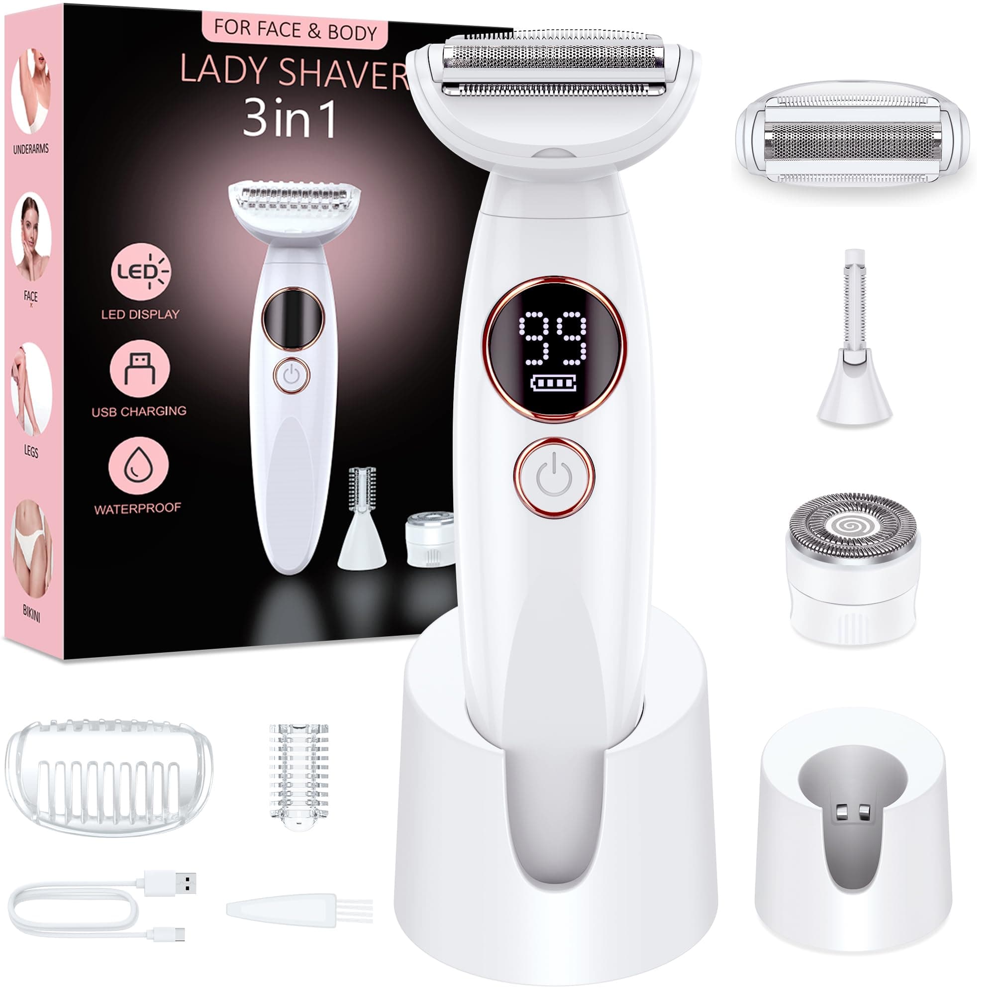 🌸 Damenrasierer 3-in-1 Intimrasierer für Frauen - Nass-Trockenrasierer