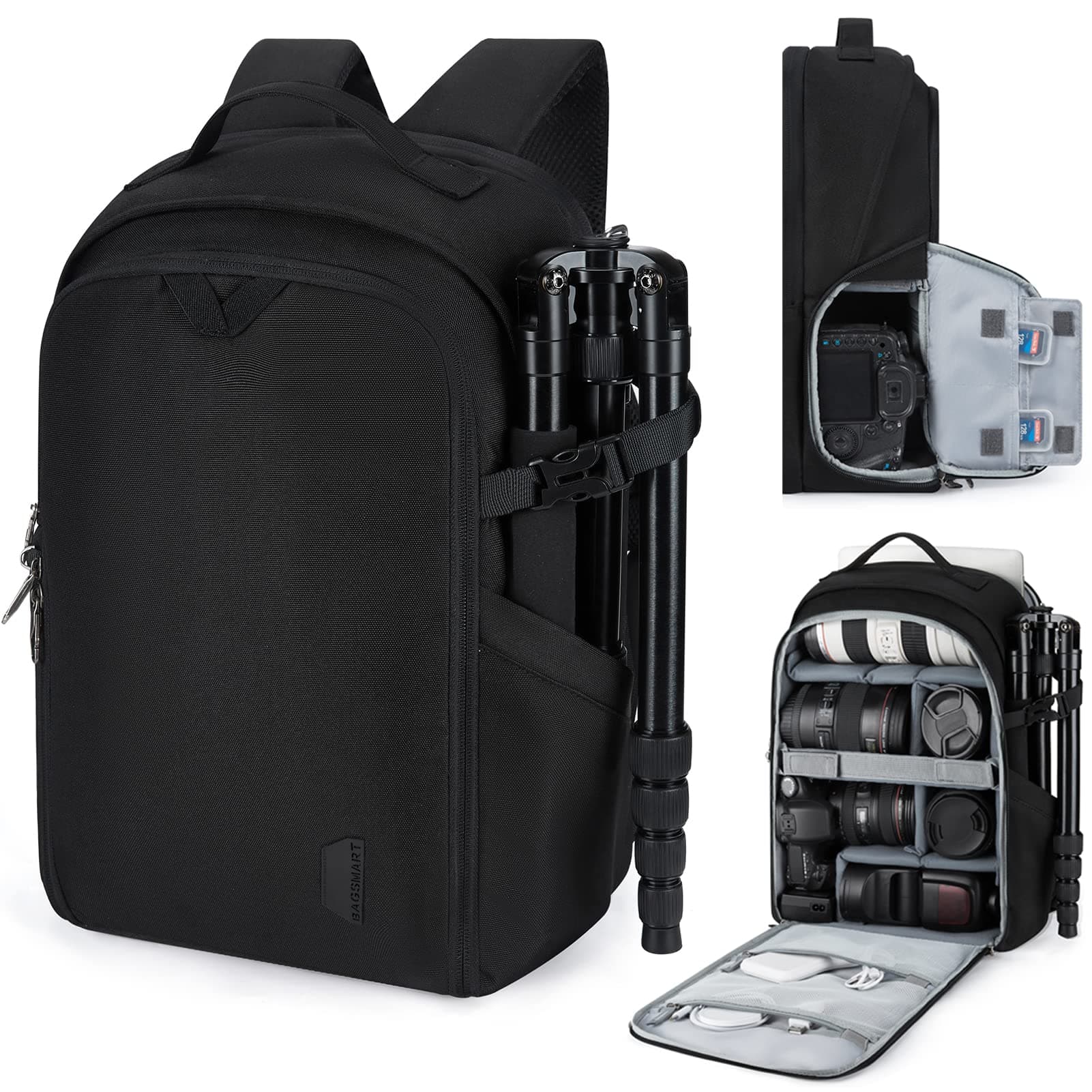 🎒 Bagsmart Kamerarucksack für DSLR & Laptop | Groß & Wasserfest | Schwarz