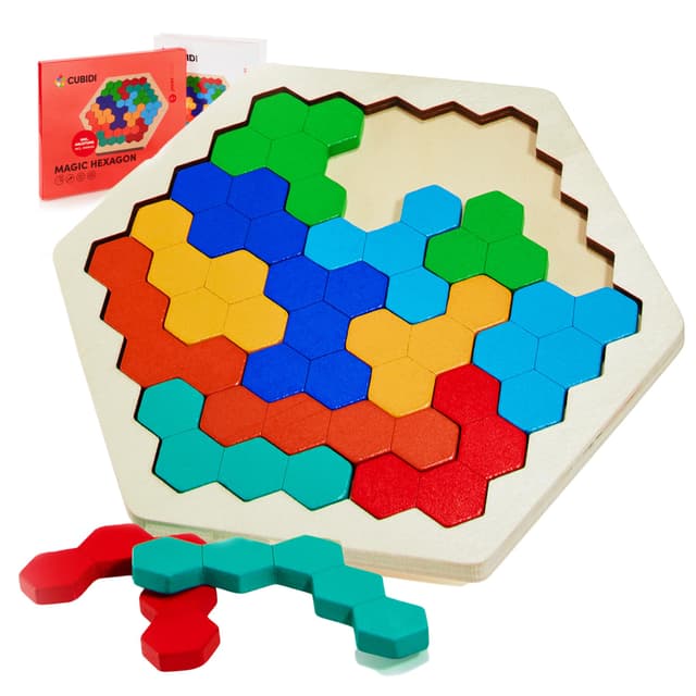 CUBIDI® Kreatives Montessori Tangram Hexagon 🧩🌟 | Hochwertiges Holzspielzeug für Kinder ab 4 Jahren | Lernspiel für logisches Denken und räumliche Vorstellungskraft