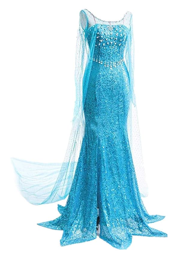 YOSICIL Damen Prinzessin ELSA Kleid Frauen Eiskönigin Kostüm Kleid Weihnachtsfeier Cosplay Halloween Karneval Fasching Party Verkleidung Festlich S-2XL, Blau, M Blau M 🎉👗