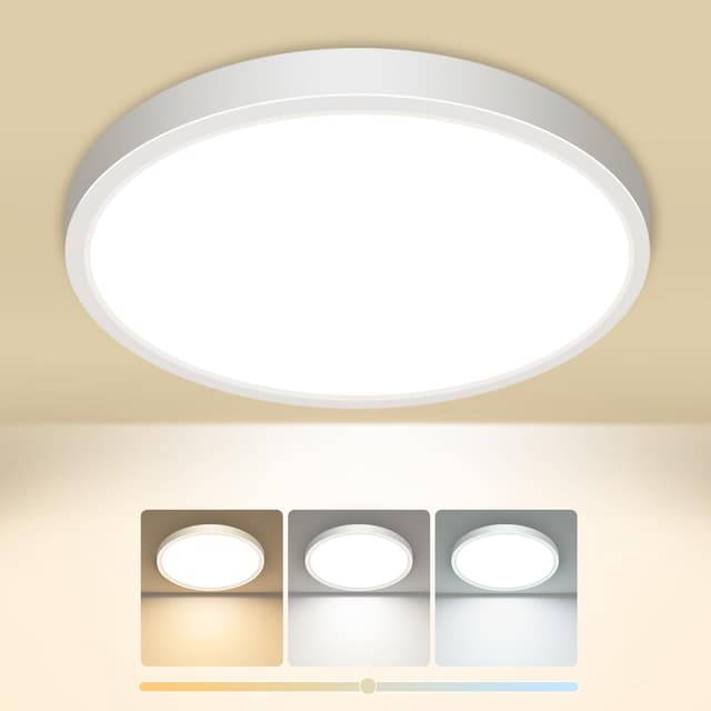 Slochi Deckenlampe LED Deckenleuchte Flach, 3Farben - 3000K/4000K/6500K, IP44 Wasserfest Rund Badlampe Decke, 1500LM Modern LED Lampen für küche Badezimmer Schlafzimmer Flur Wohnzimmer, Ø18CM Weiß 1 Stücke 18cm