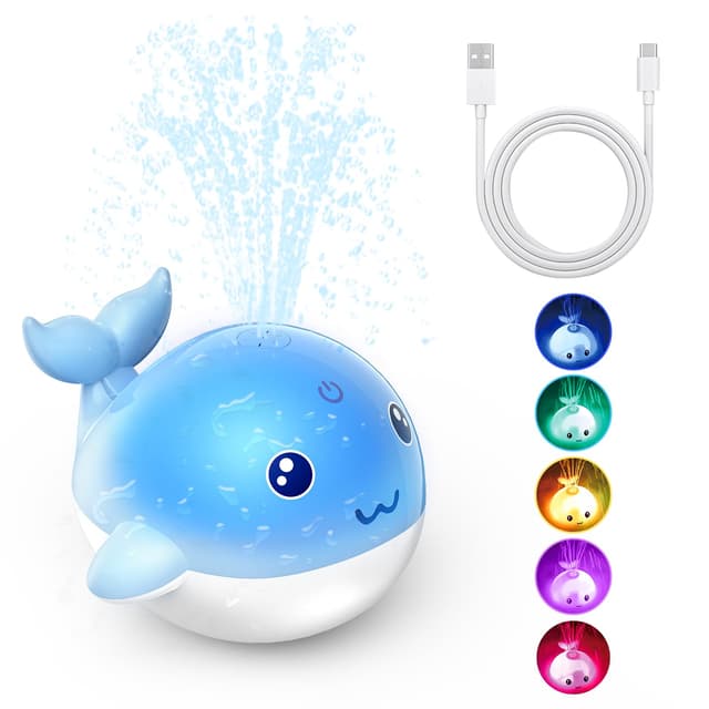 🐳 PHNIXGAM Baby Badewannenspielzeug: Wiederaufladbares Licht Up Wal Bad Spielzeug Sprinkler Badewanne Pool Wasser Brunnen Spielzeug für Kleinkinder Kinder, Blau