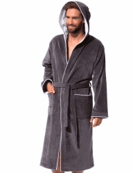 🌟 Morgenstern Bademantel Herren Kapuze 100% Baumwolle Frottee OEKO-TEX Velours Morgenmantel Lang Finn L Anthrazit/Hellgrau 🌟 Angebot bei HelloDeals