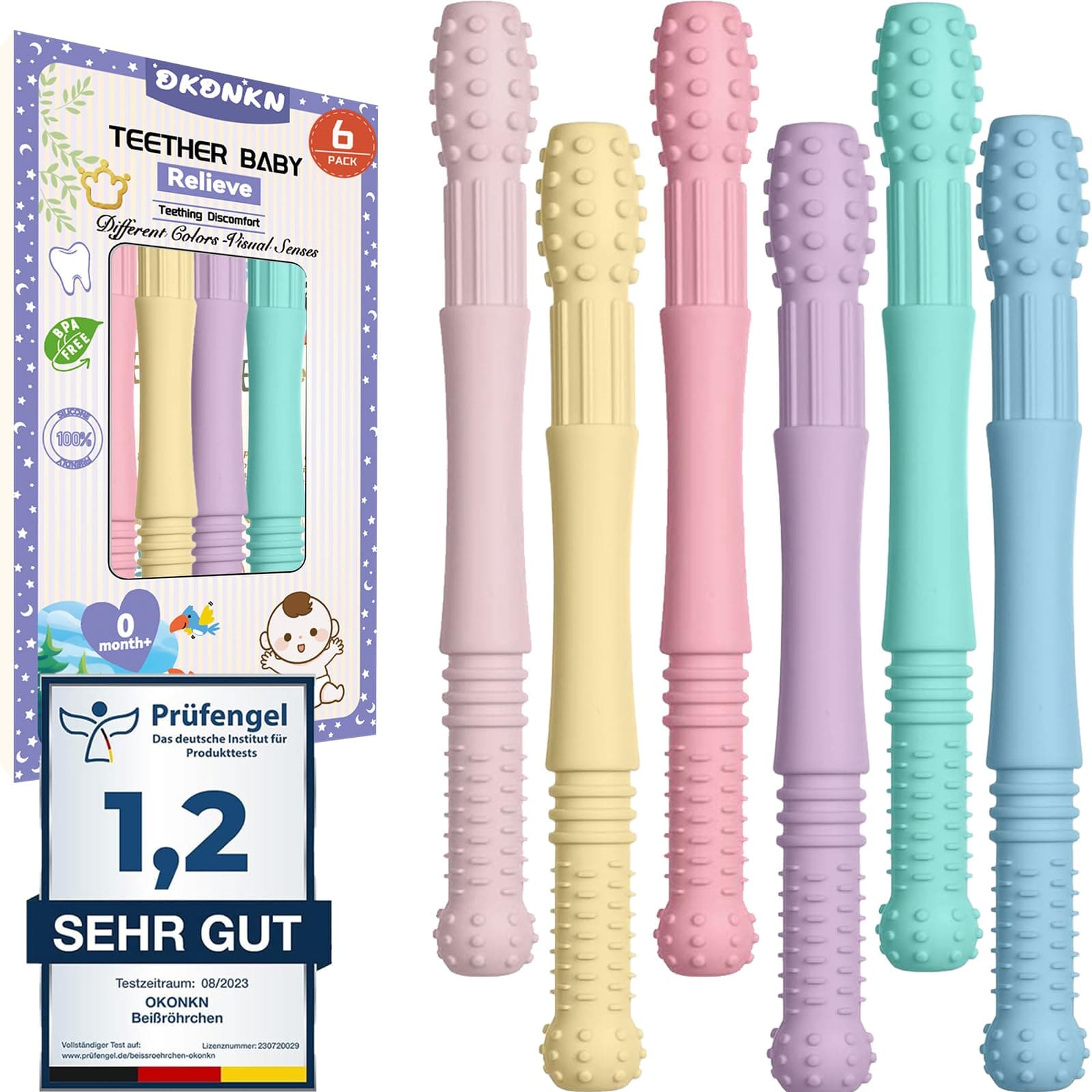 Beißröhrchen Zahnungshilfe Beißring Baby Bpa-Frei Silikon 6 Stück - 10% Rabatt!