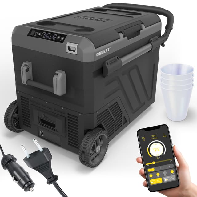 ONBEST Kompressor Kühlbox 50L 🌬️🚗 - Elektrische Kühl- und Gefrierbox mit Teleskopgriff