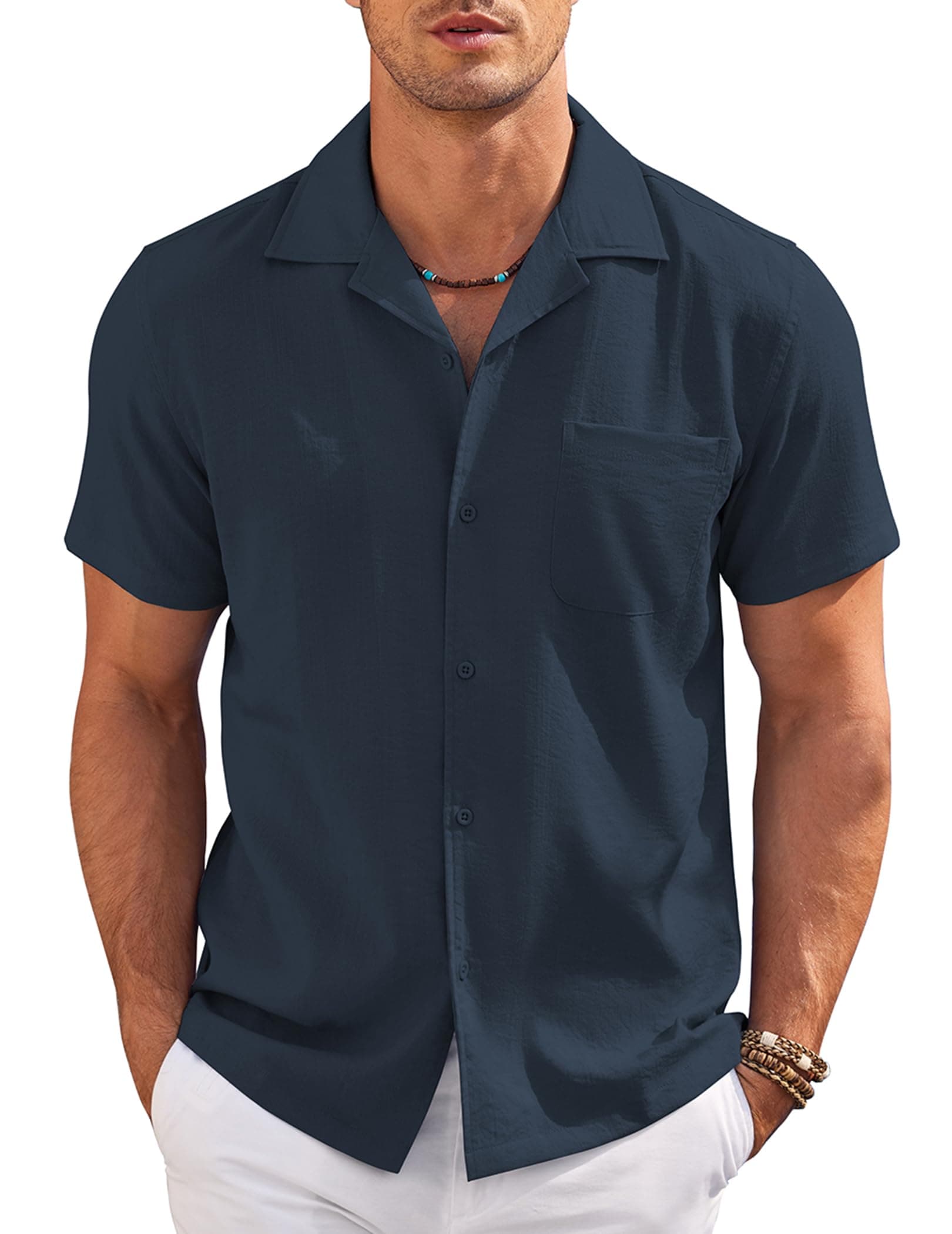 👕🌴 COOFANDY Herren Kurzarm Hemd Regular Fit Männer Freizeithemd