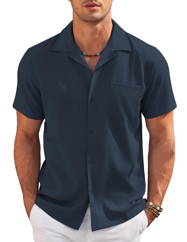 👕🌴 COOFANDY Herren Kurzarm Hemd Regular Fit Männer Freizeithemd