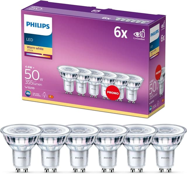 Philips LED Classic GU10 Lampen 6-er Pack (50 W) 🌟 Energiesparende LED Spots