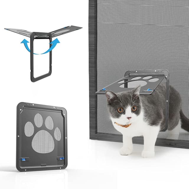 🐶🐱 NAMSAN Haustierklappe Fliegengitter mit Magnet | Hundeklappe Katzenklappe für Fliegengittertür | Abschließbar | Haustiertür für Katzen/Hunde | 19.19€