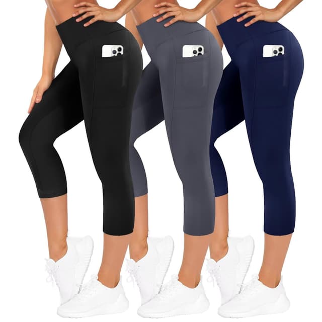 👖💪 TNNZEET 3er Pack Leggings Damen 3/4 mit Taschen Capri für Sport 🏋️‍♀️
