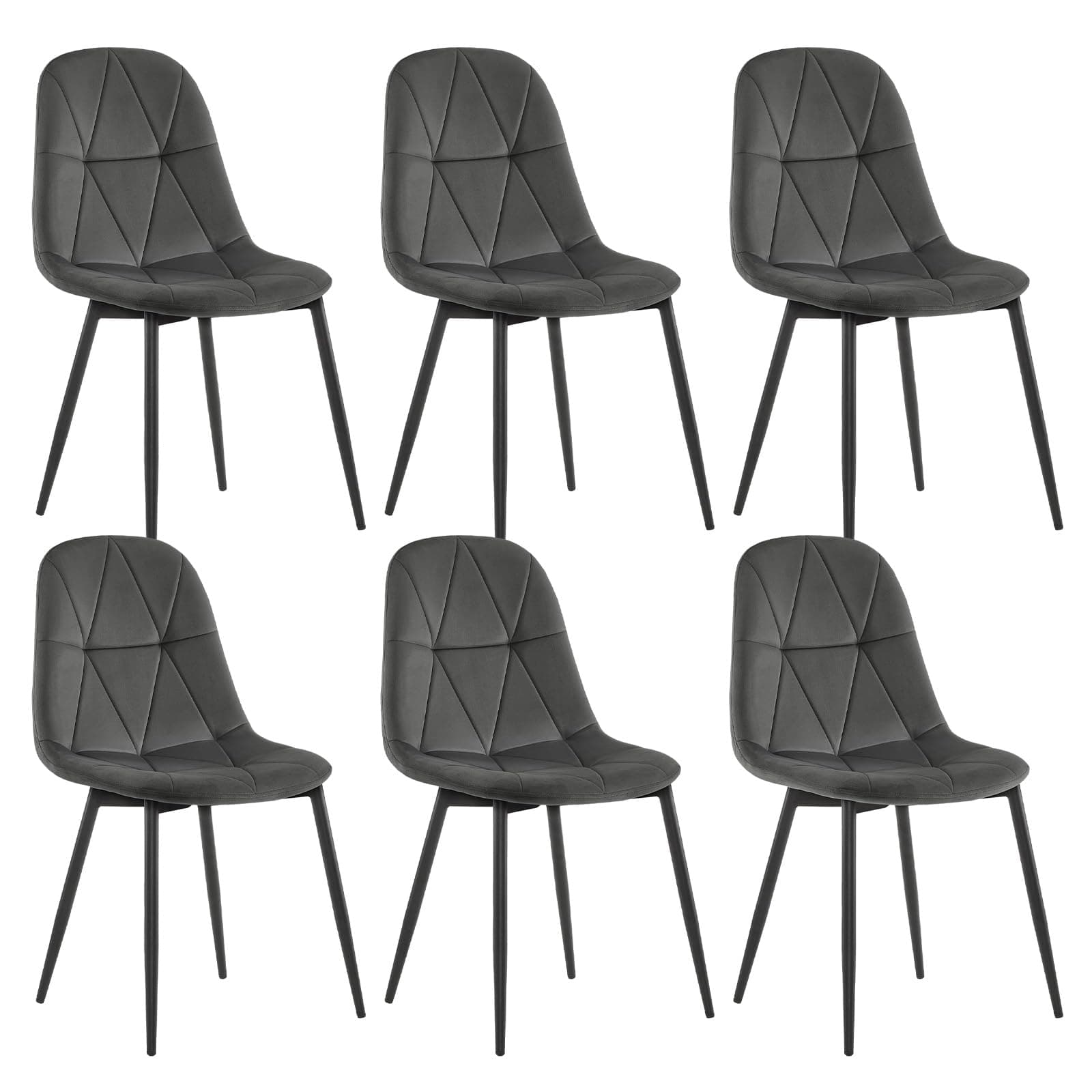 🌟 6er Set Esszimmerstühle mit Samtbezug und ergonomischer Rückenlehne - Dunkelgrau LCNI109001-6