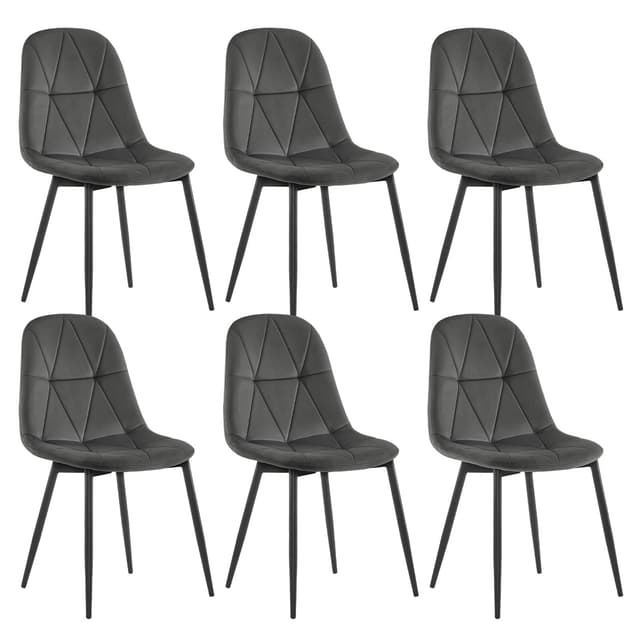 🌟 6er Set Esszimmerstühle mit Samtbezug und ergonomischer Rückenlehne - Dunkelgrau LCNI109001-6
