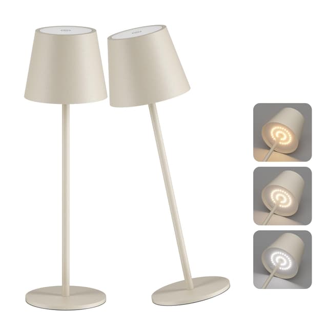 Aipsun Dimmbare LED Akku Tischleuchte Beige mit 6000mAh | 2er Set | Outdoor & Indoor Design 🌟🔋☔️