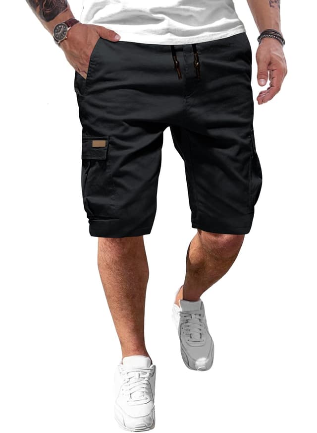 JMIERR Herren Baumwolle Cargo Shorts 🩳 Sommer Freizeithose mit Taschen L A Schwarz