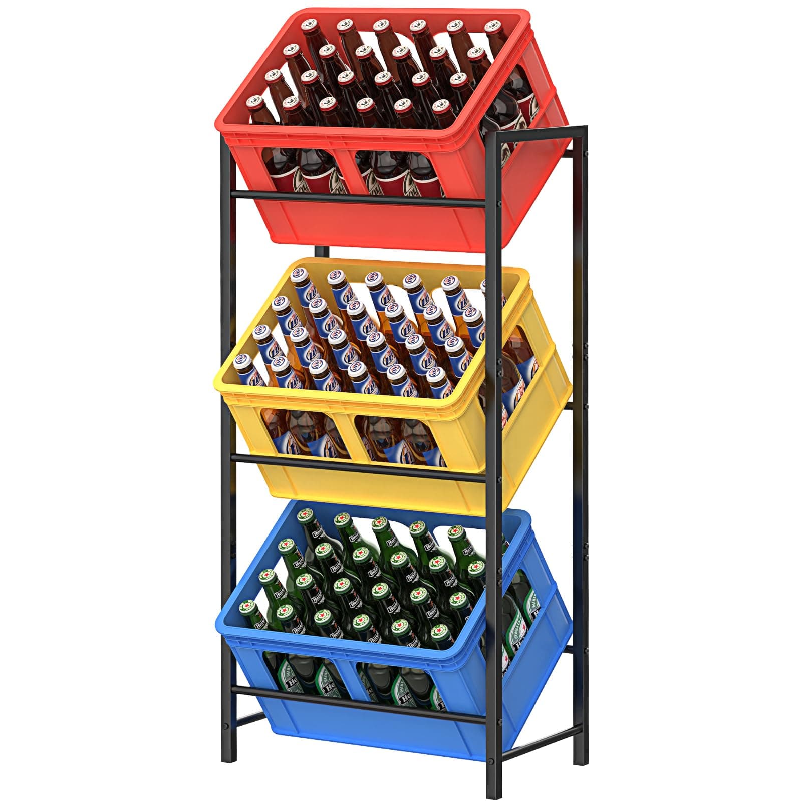 🍺🍎🥦 WELDUN Getränkekistenregal für 3 Getränkekisten - Metall Kistenregal mit 3 Ebenen