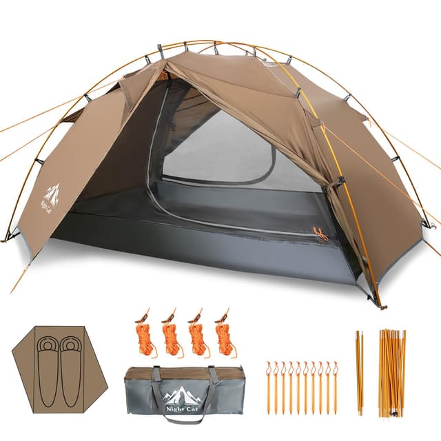 🏕️ Night Cat Camping Zelt 2 Personen Wasserdicht Campingzelt 2 Man Zelt Zwei Schichten
