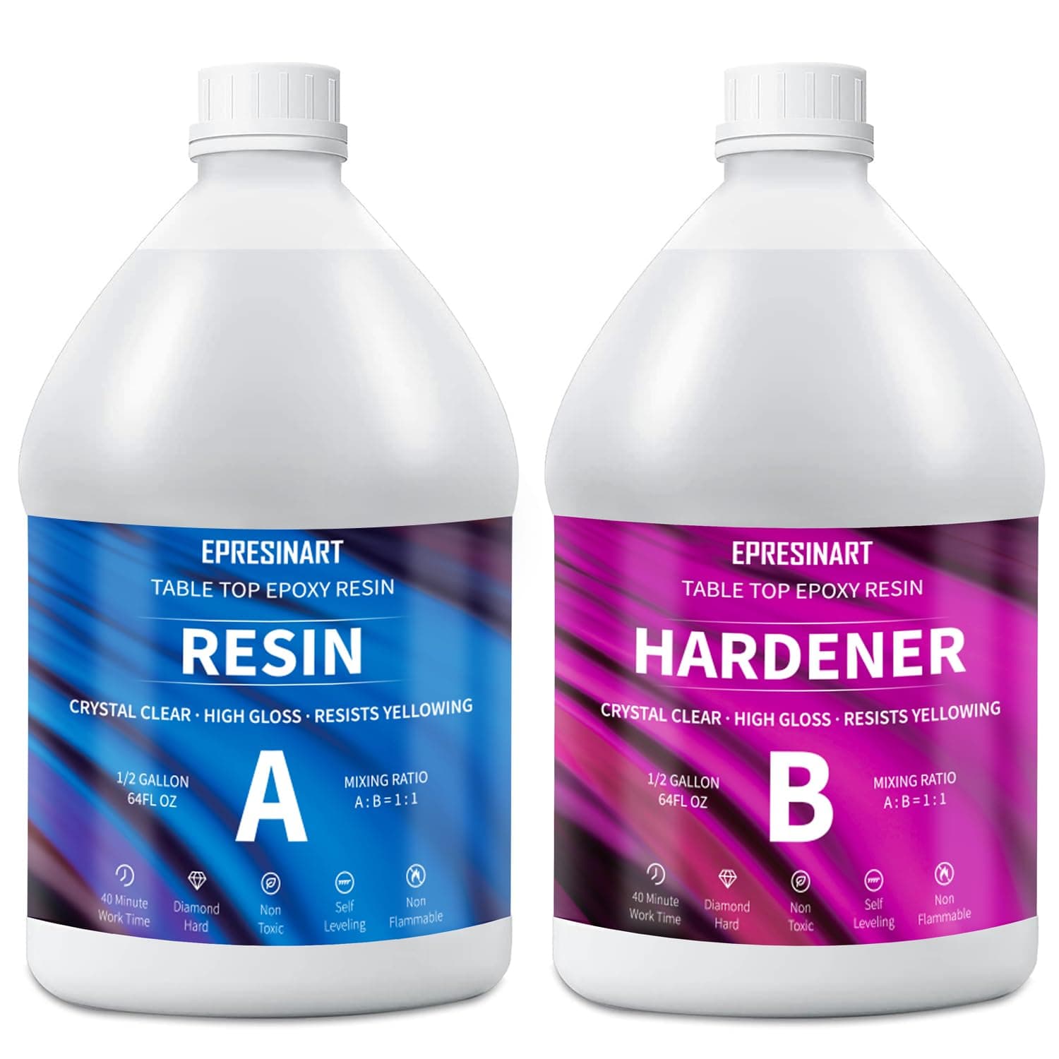 EPRESINART Epoxidharz Set, 3785ml Ungiftig Epoxidharz Klar Gießharz, 1:1 Guss kristallklarer Epoxy Resin Klar Set
