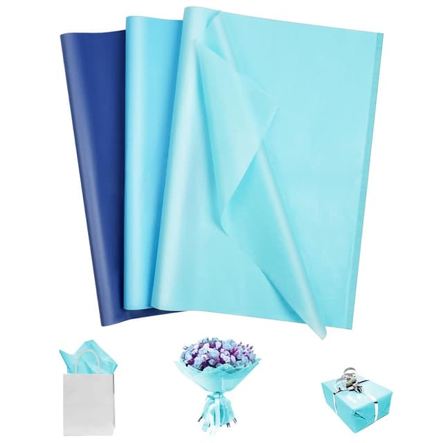 🎁 Angebot: OFFCUP Seidenpapier, 60 Blatt Transparentpapier Bunt - Blaue Serie 50*35cm 60 Blatt