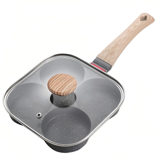 Maxspace Spiegeleipfanne 19cm, 4 Loch Antihaft Pfanne mit Deckel und Antiverbrühungsgriff, Aluminium Pancake Pfanne für Induktion & Gasherd (Grau) 🍳🥞