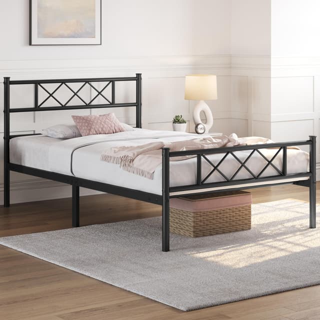 🛏️ Yaheetech Modern Metallbett Bettgestell mit Lattenrost 90x200 cm Schwarz