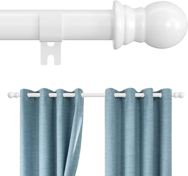 INFLATION Gardinenstange mit rundem Endstück & Halterung, Edelstahl Metall, Weiß 76-221cm