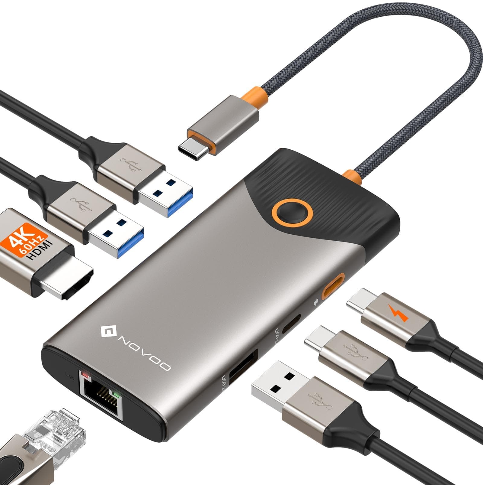 NOVOO USB C Hub 4K@60Hz HDMI Gigabit Ethernet 7-in-1 USB C Adapter MacBook Pro Air Dock