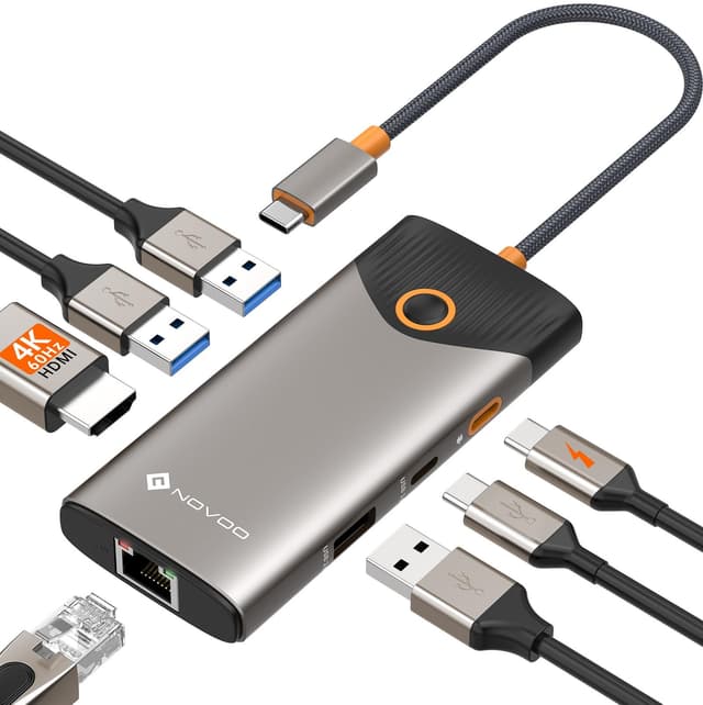 NOVOO USB C Hub 4K@60Hz HDMI Gigabit Ethernet 7-in-1 USB C Adapter MacBook Pro Air Dock