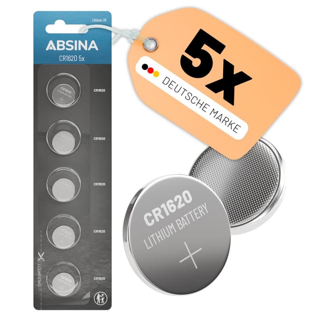 🔋 ABSINA CR1620 3V Lithium Knopfzelle 5er Pack - CR 1620 Knopfbatterie 🌟