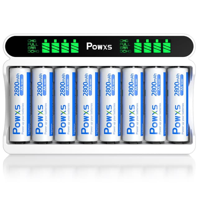 POWXS Batterie Ladegerät mit 8 AA Akku 2800mAh - 8 Stück