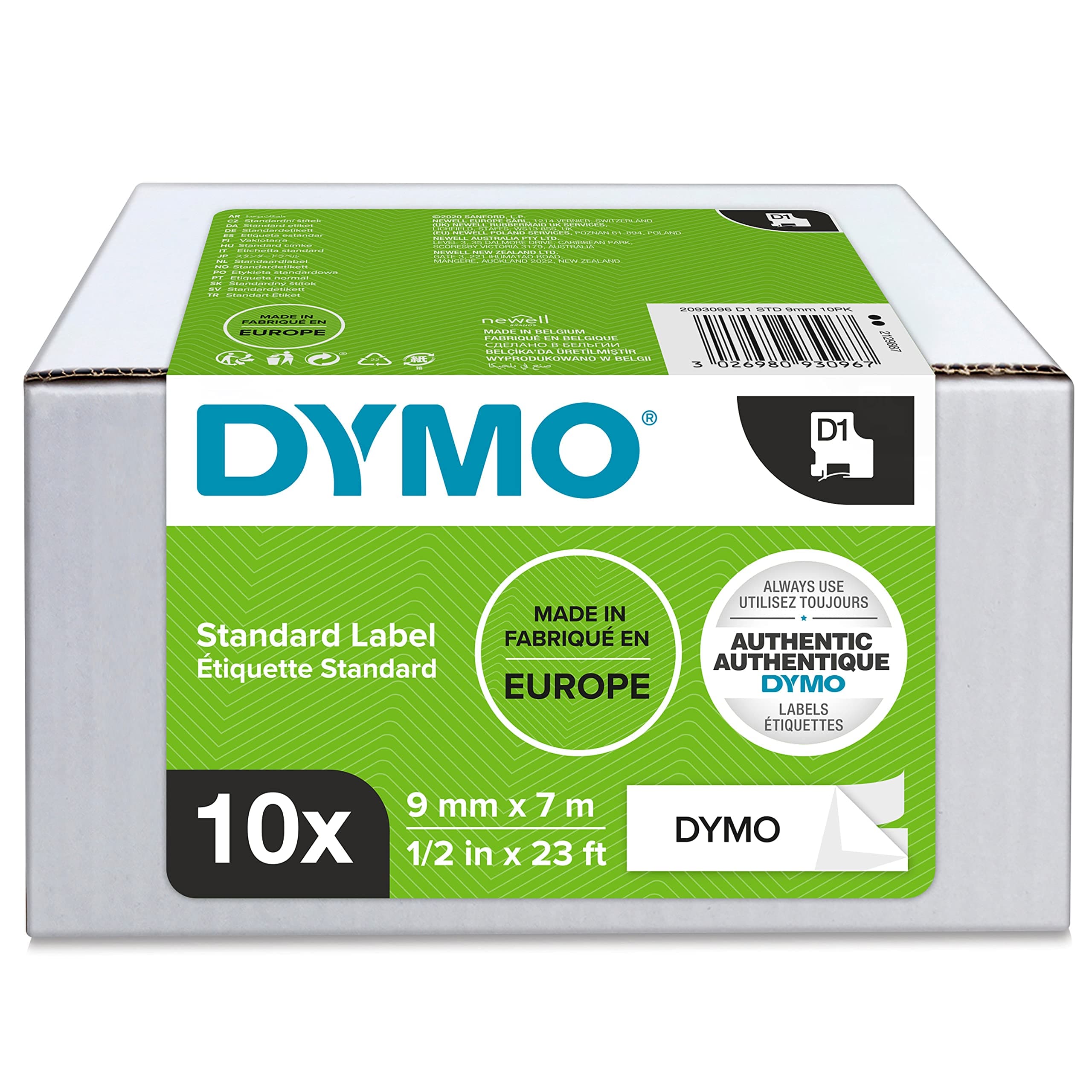 DYMO Original D1-Etikettenband | 🏷️ | 10 Rollen | 9mm x 7m | Schwarz auf Weiß