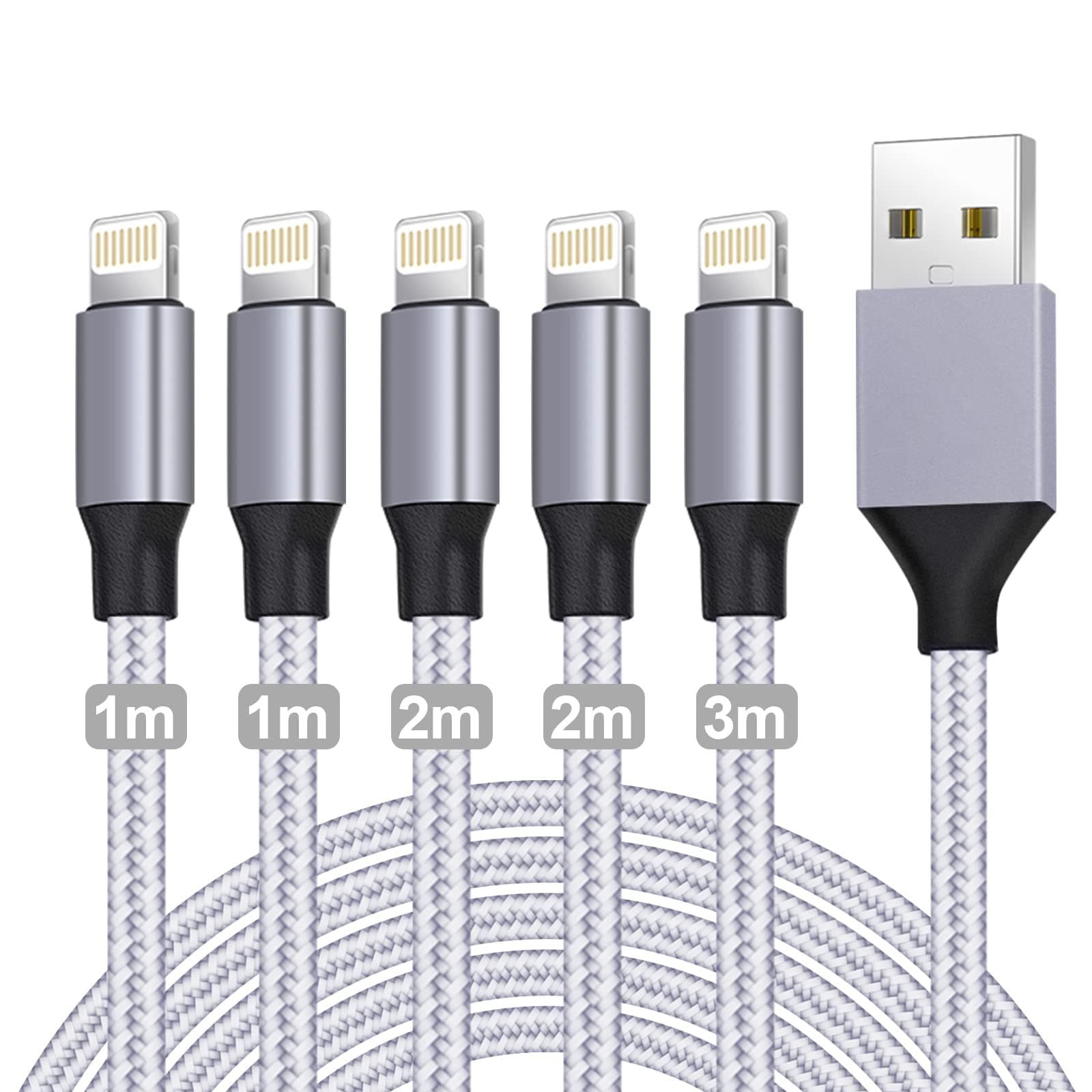 📱 iPhone Ladekabel Lightning Kabel [5Pack-1/1/2/2/3M] MFi Zertifiziert