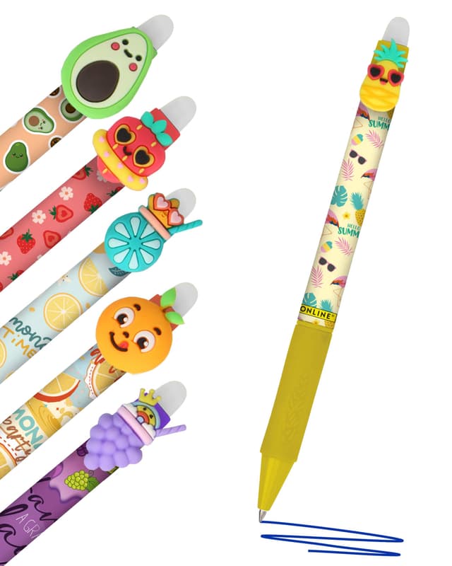 Online magiXX 6x Radierstift Fun Fruits I Gelschreiber blau radierbar mit 0,7mm Strichstärke