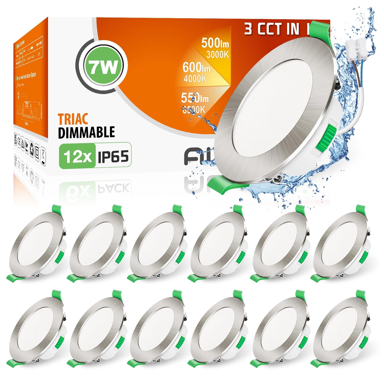 ALUSSO LED Einbaustrahler 230V Dimmbar Flach LED Spots 7W IP65 Deckenspots 68mm Warmweiß Neutralweiß Kaltweiß Einbauleuchten 12er Set