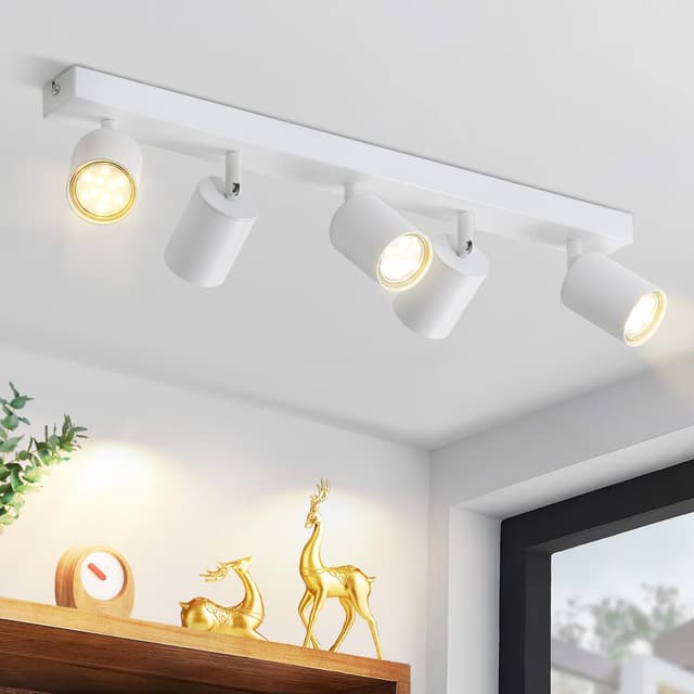 ZMH Deckenleuchte GU10 Weiß Deckenstrahler 🌟 Deckenlampe Spots 5 Flammig 350°Schwenkbar - Industrieller Wandstrahler