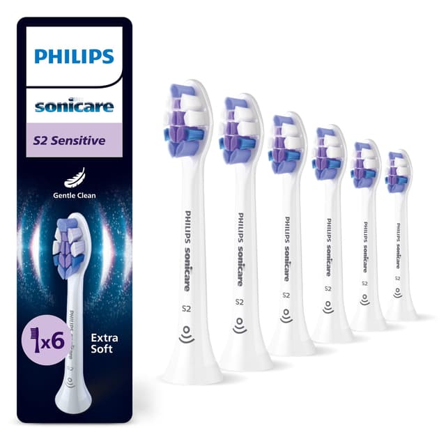 🦷 Philips Sonicare S2 Sensitive, Original Ersatzbürstenköpfe, Weiß, 6er-Pack, HX6056/87 Neu 1 stück (6er Pack) 🪥