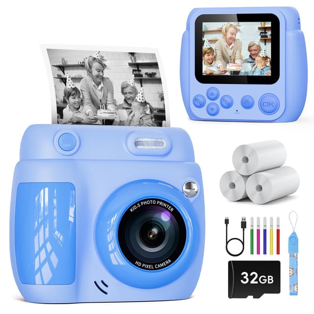 Kinderkamera Sofortbildkamera LETSHAHA 1080P 20MP 2.4 Zoll Bildschirm Kinderkamera Blau