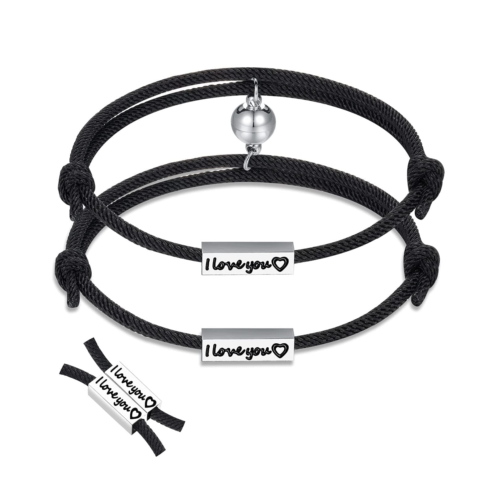 🎁 D Dongjiangjin Gift Pärchen Armband Magnetische Gegenseitige Anziehung passende Freundschaft Verstellbare Armbänder Liebe Schmuck Geschenk für Frauen Männer love(black&black)