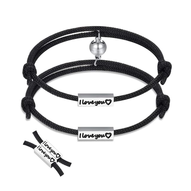 🎁 D Dongjiangjin Gift Pärchen Armband Magnetische Gegenseitige Anziehung passende Freundschaft Verstellbare Armbänder Liebe Schmuck Geschenk für Frauen Männer love(black&black)