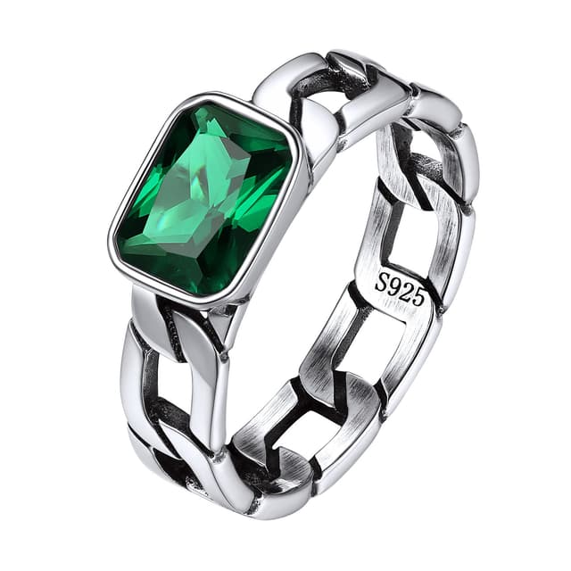 Vintage Trend Ring: Panzerkette Ring mit grün/schwarzem Stein