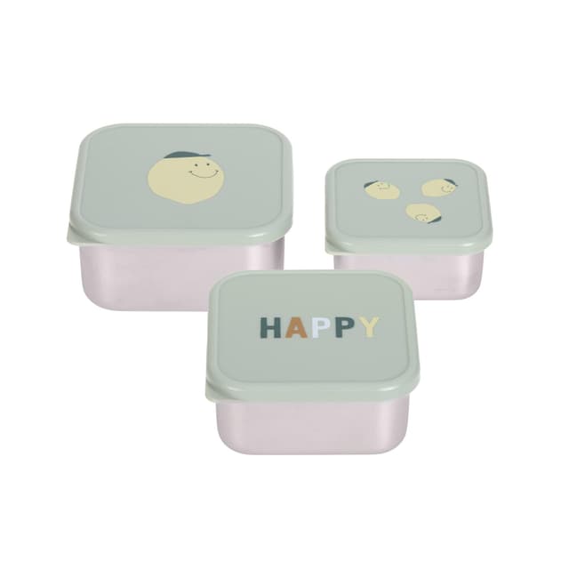 🍋 LÄSSIG Snackbox Kinder 3er Set Edelstahl Brotdose/Snackbox Stainless Steel Happy Fruits Lemon 🍏