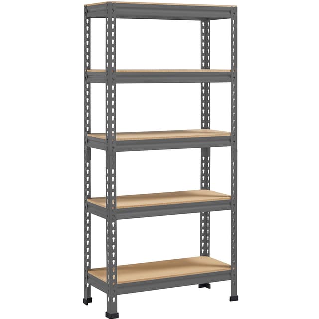 Yaheetech 5 Böden Eckregale, Lagerregale Metall, Schwerlastregale 750 KG belastbar, Kellerregal, Steckregal, Regalsystem, 70 x 30 x 150 cm/Dunkelgrau