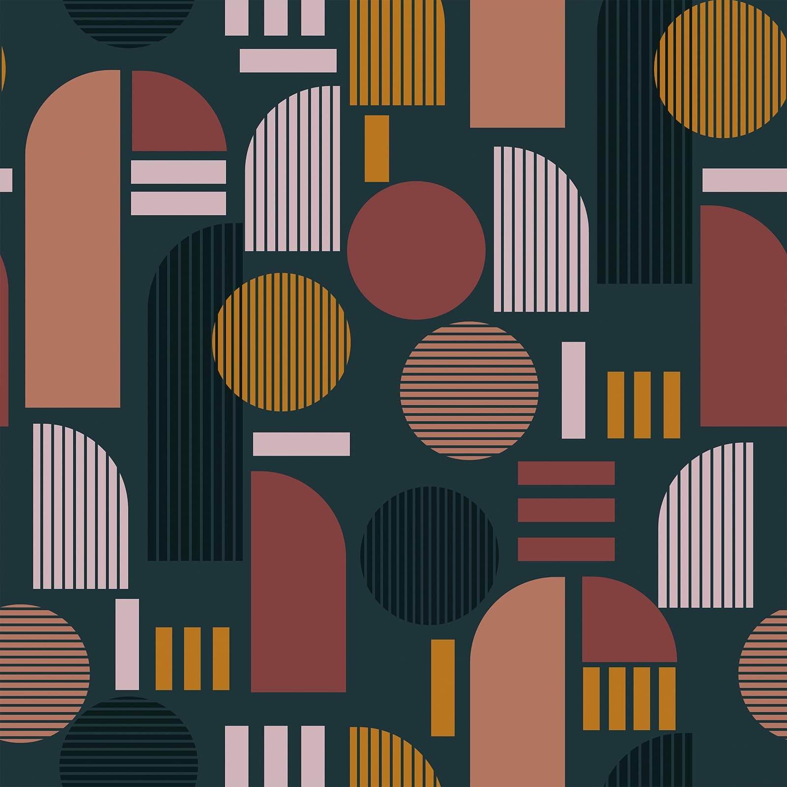 VEELIKE Dunkle Geometrische Tapete Grün Vintage Mustertapete