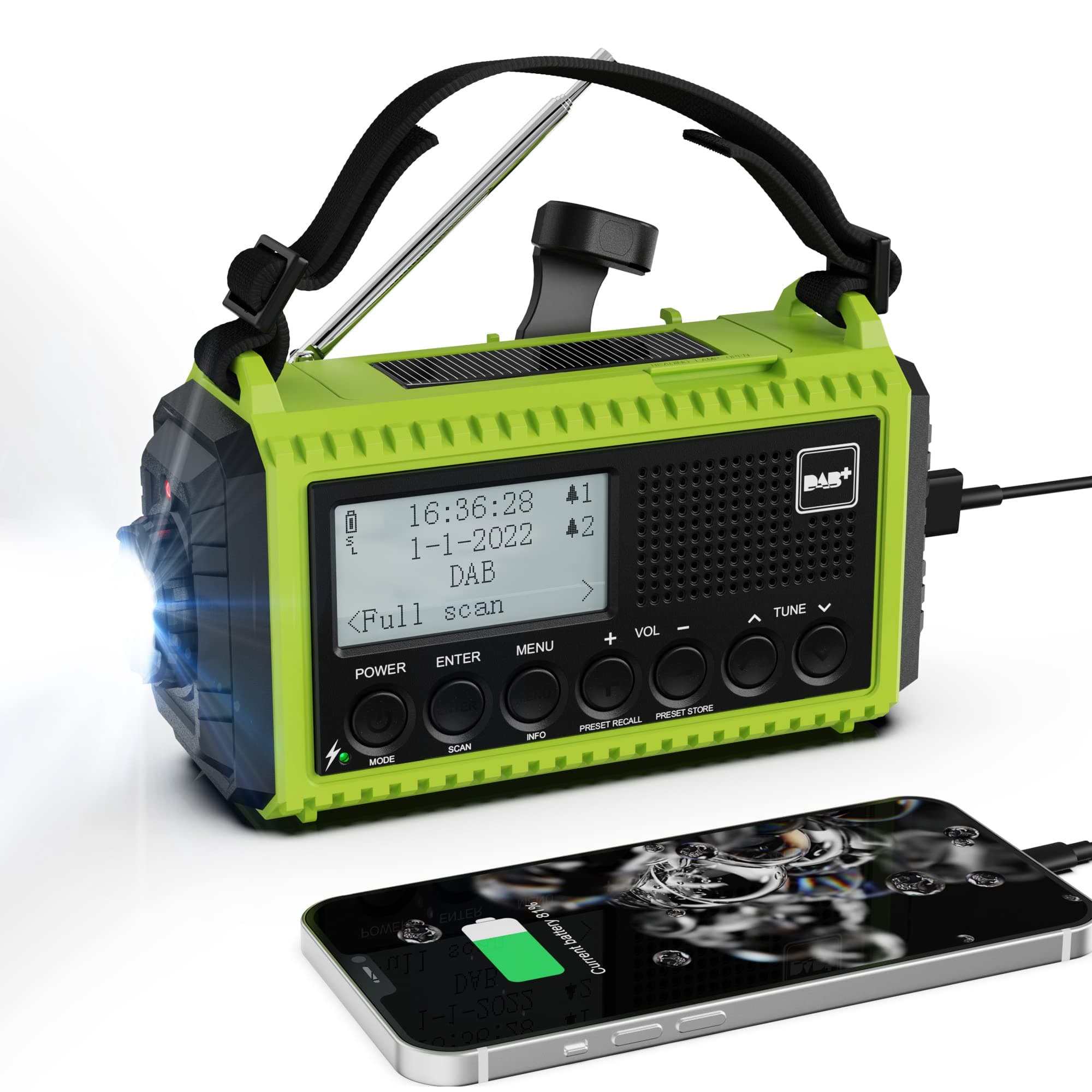 Handkurbelradio DAB Baustellenradio mit 5000mAh Akku - Camping Notfallausrüstung 📻🔋💡⛑❤