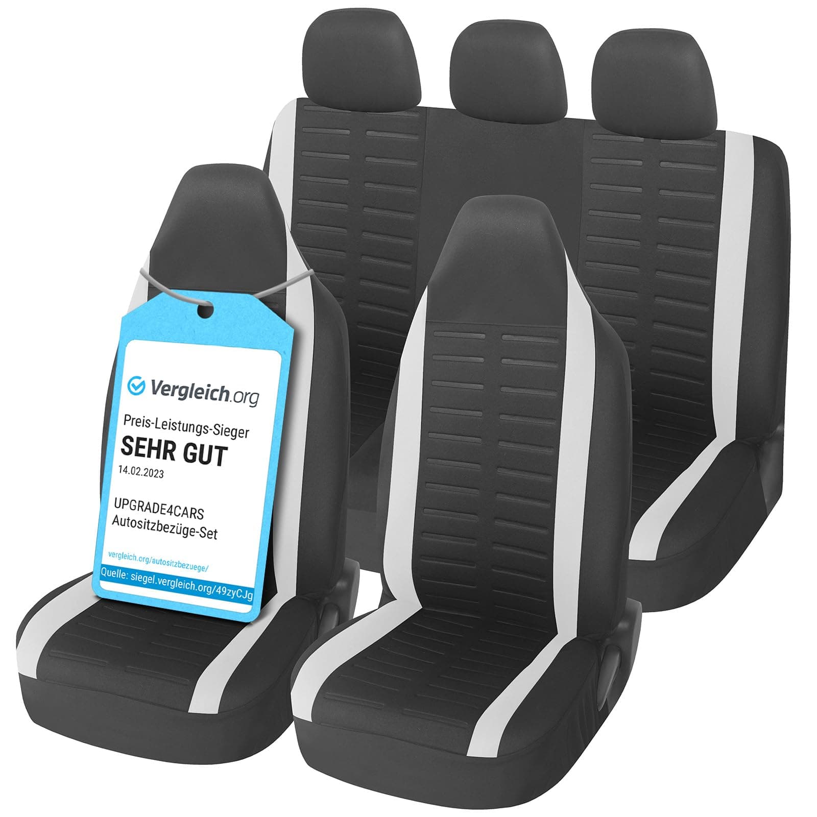 Upgrade4cars Autositzbezüge Set für Pilotensitze | Autositzbezug Komplettset in Weiß 🚗 | Autoschonbezüge Universal mit integrierter Kopfstütze